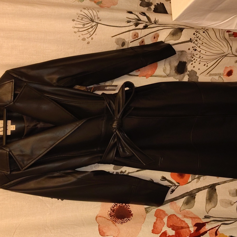 Worthington Long Elegant Vegan Leather Black Women's Trench Coat